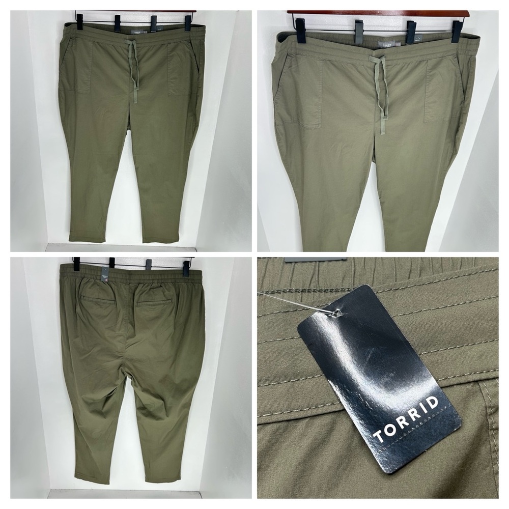 Torrid NWT Tie Front Poplin Pants Size 4X Dusty Olive‎ Pockets Military 47x30